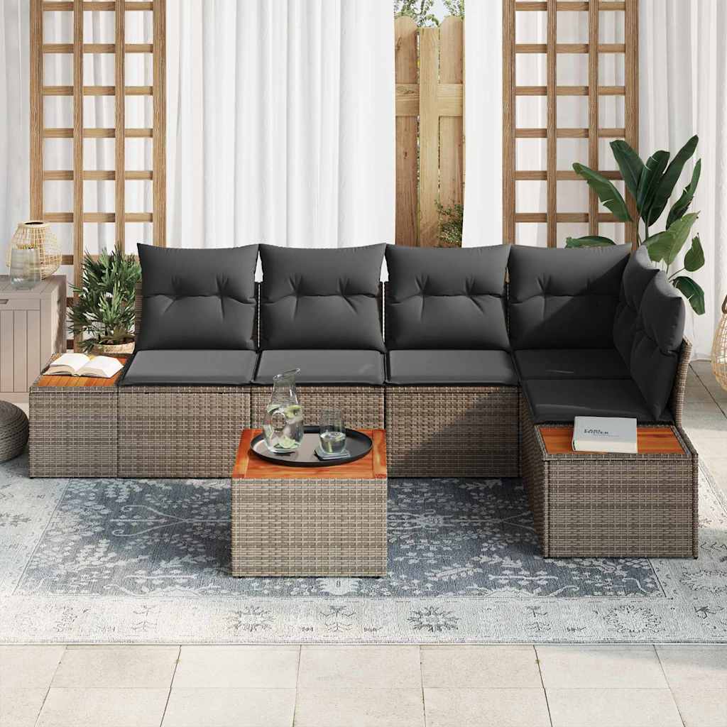 Garten-Sofa-Set mit Kissen mit Speicher 6 pcs Grau Poly Rattan