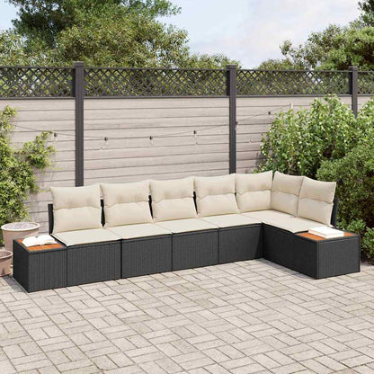 Gartensofa-set mit Kissen 6 pcs Schwarz und Creme Polyrattan