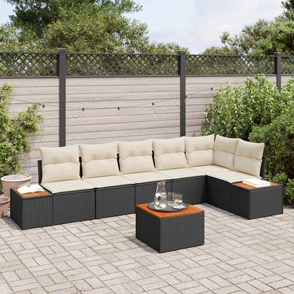 Gartensofa-set mit Kissen 6 pcs Schwarz und Creme Polyrattan