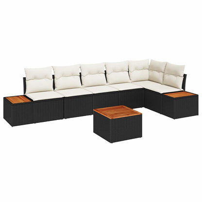 Gartensofa-set mit Kissen 6 pcs Schwarz und Creme Polyrattan