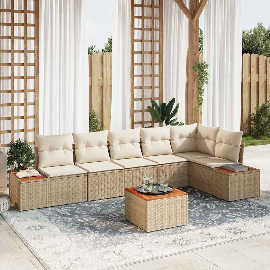 Gartensofa-set mit Kissen 6 pcs Beige und Creme Polyrattan