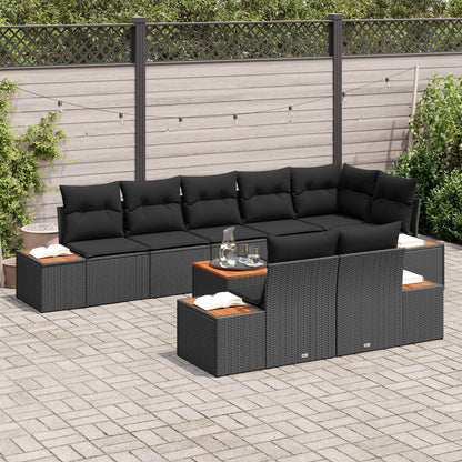 Gartensofa-set mit Kissen mit Speicher 8 pcs Schwarz Polyrattan