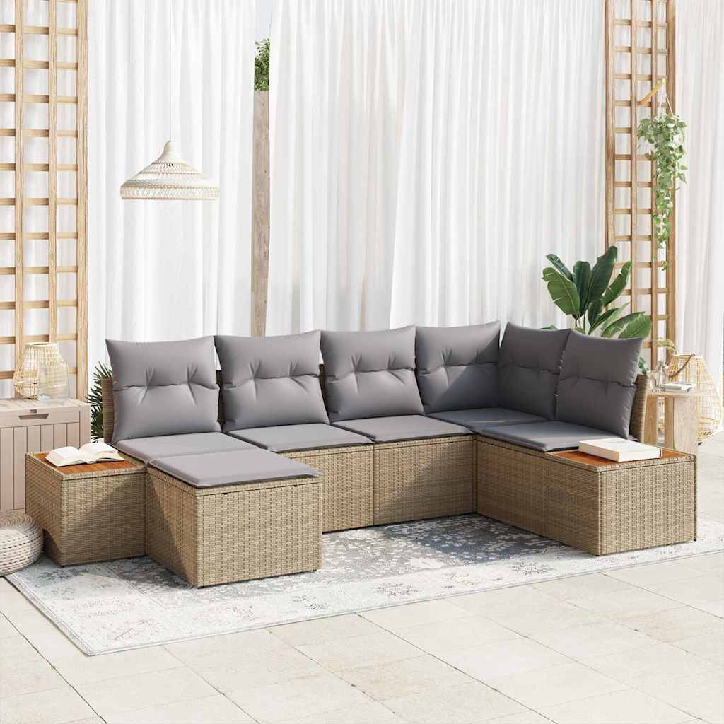 Gartensofa-set mit Kissen 7 pcs Beige und Hellgrau Polyrattan