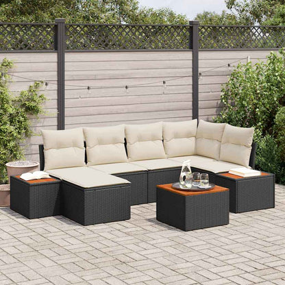 Gartensofa-set mit Kissen 7 pcs Schwarz und Creme Polyrattan