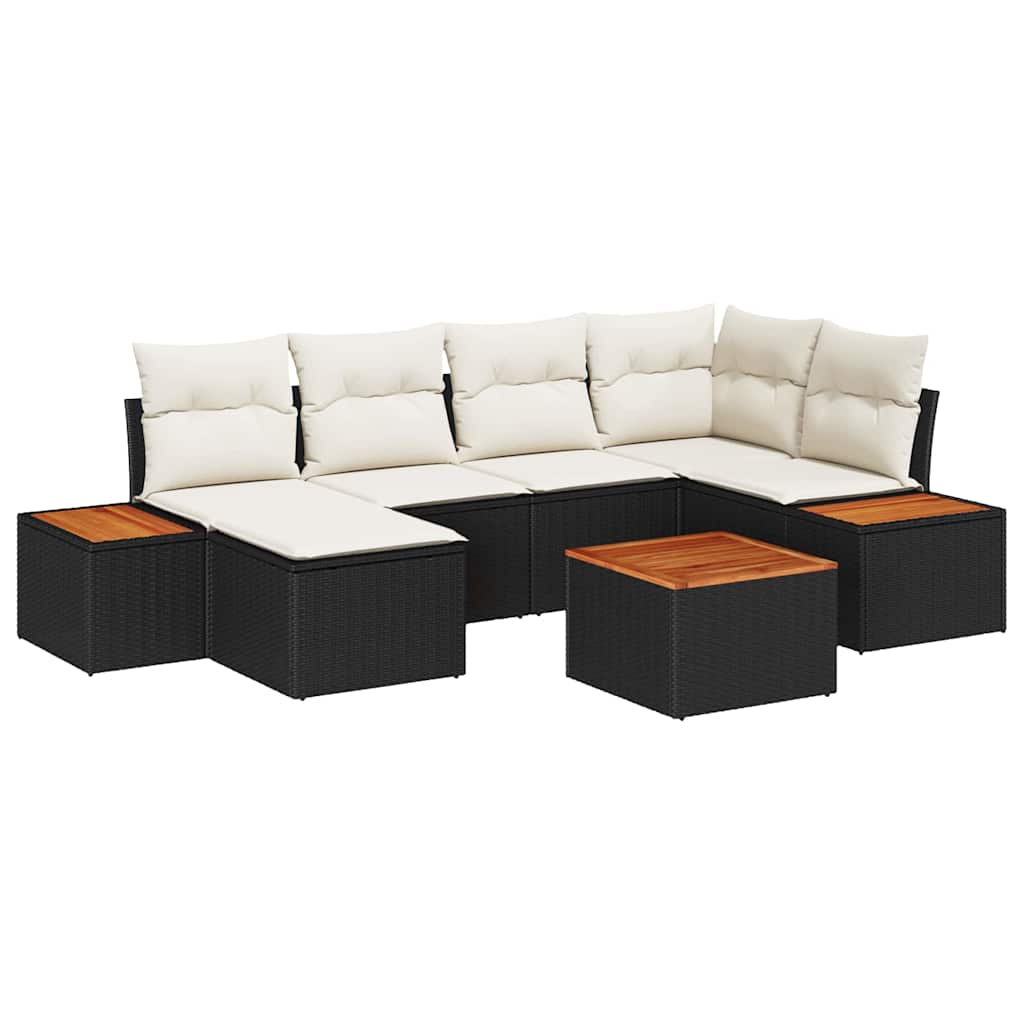Gartensofa-set mit Kissen 7 pcs Schwarz und Creme Polyrattan