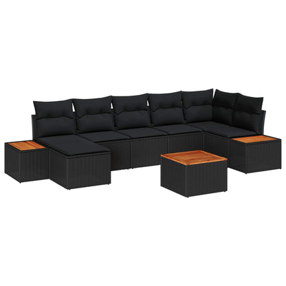Gartensofa-set mit Kissen mit Speicher 8 pcs Schwarz Polyrattan