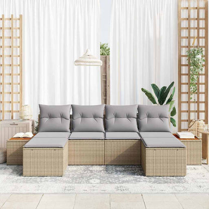 Gartensofa-set mit Kissen 6 pcs Beige und Hellgrau Poly Rattan