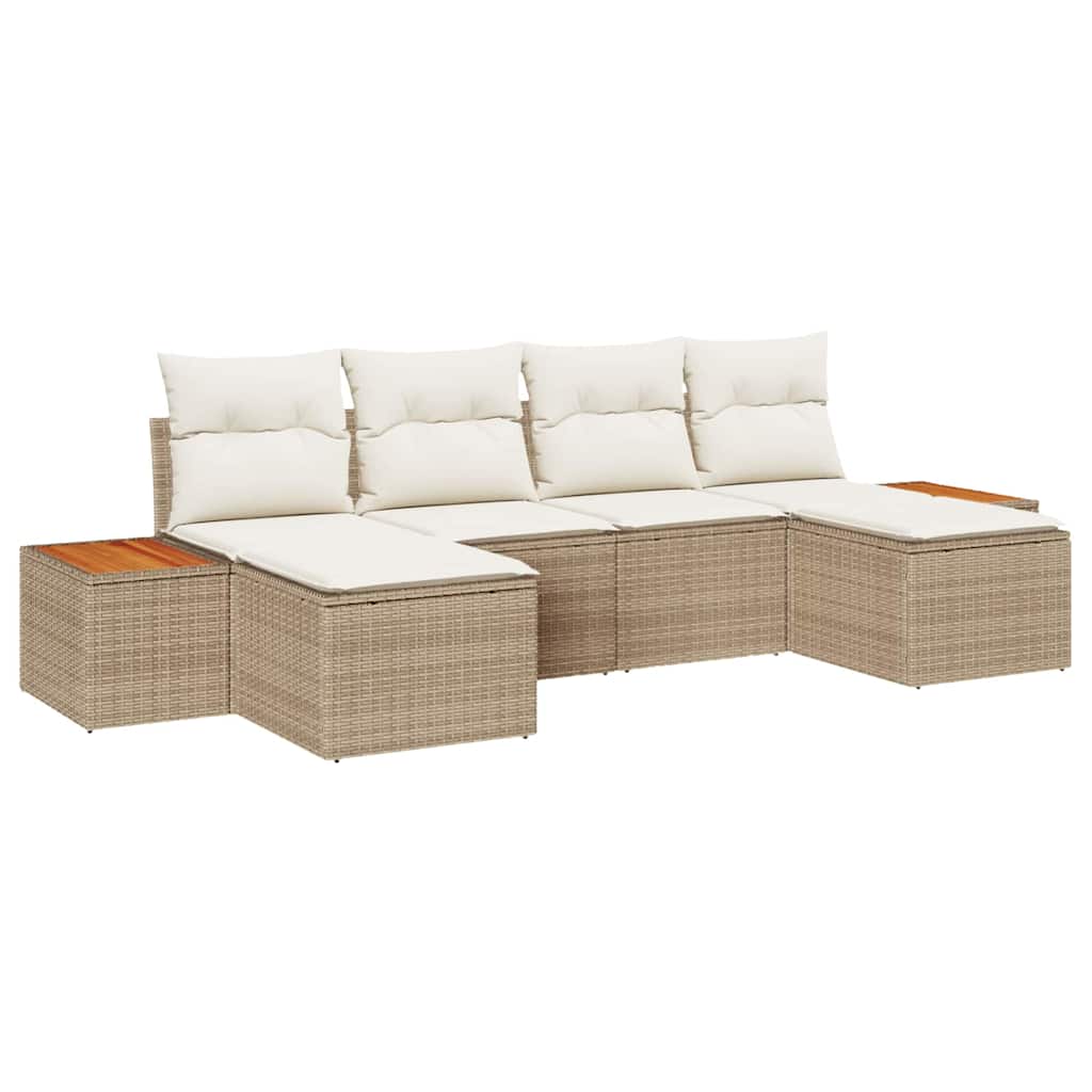 Gartensofa-set mit Kissen 6 pcs Beige und Creme Poly Rattan