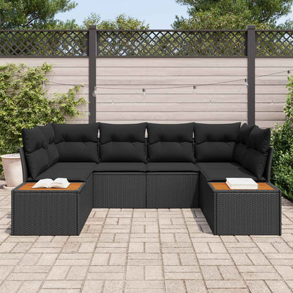 Gartensofa-set mit Kissen mit Speicher 6 pcs Schwarz Polyrattan