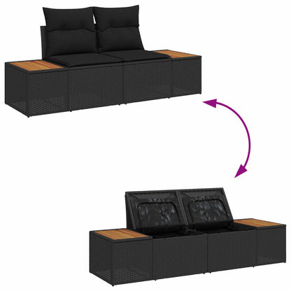 Gartensofa-set mit Kissen mit Speicher 5 pcs Schwarz Polyrattan