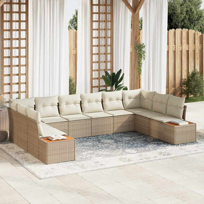 Gartensofa-set mit Kissen 10 pcs Beige und Creme Polyrattan