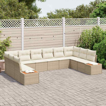 Gartensofa-set mit Kissen 10 pcs Beige und Creme Polyrattan