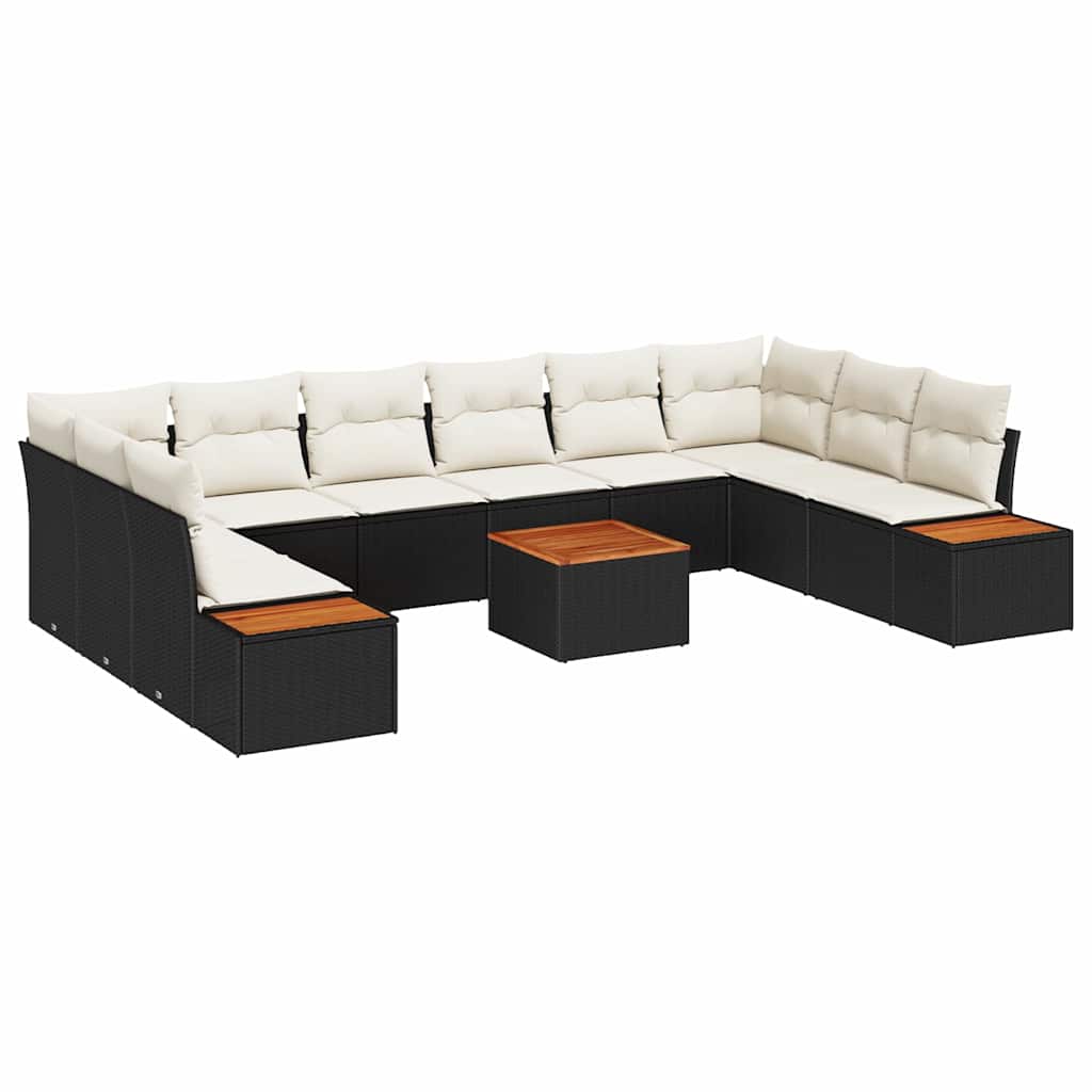 Gartensofa-set mit Kissen 10 pcs Schwarz und Creme Polyrattan