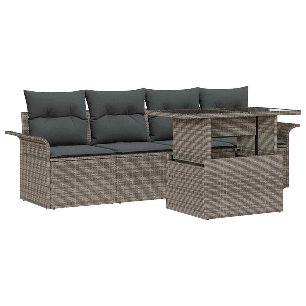 Gartensofa-set mit Kissen mit Speicher 5 pcs Grau Poly Rattan