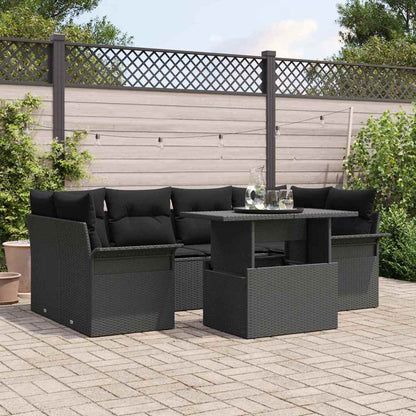Gartensofa-set mit Kissen 7 pcs Schwarz Poly Rattan