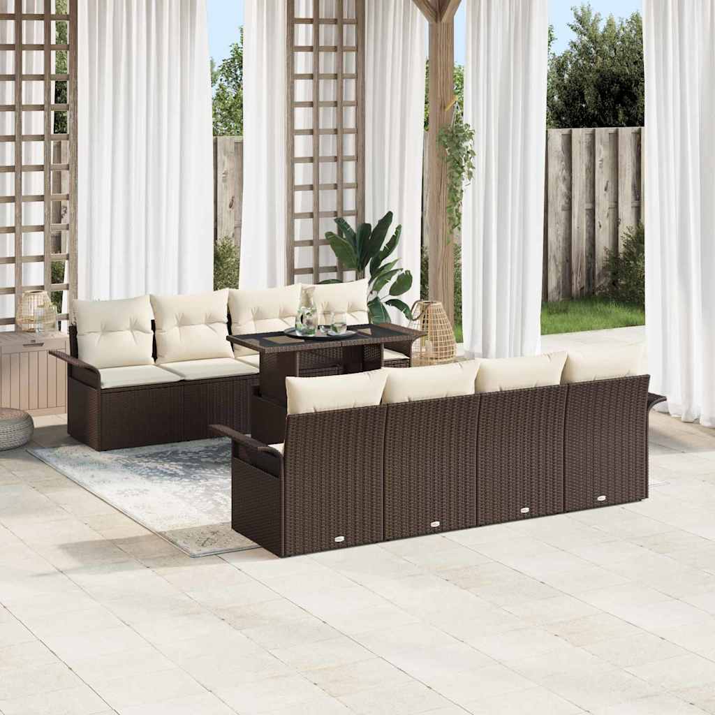 Garten-Sofa-Set mit Kissen mit Speicher 9 pcs Braun Poly Rattan