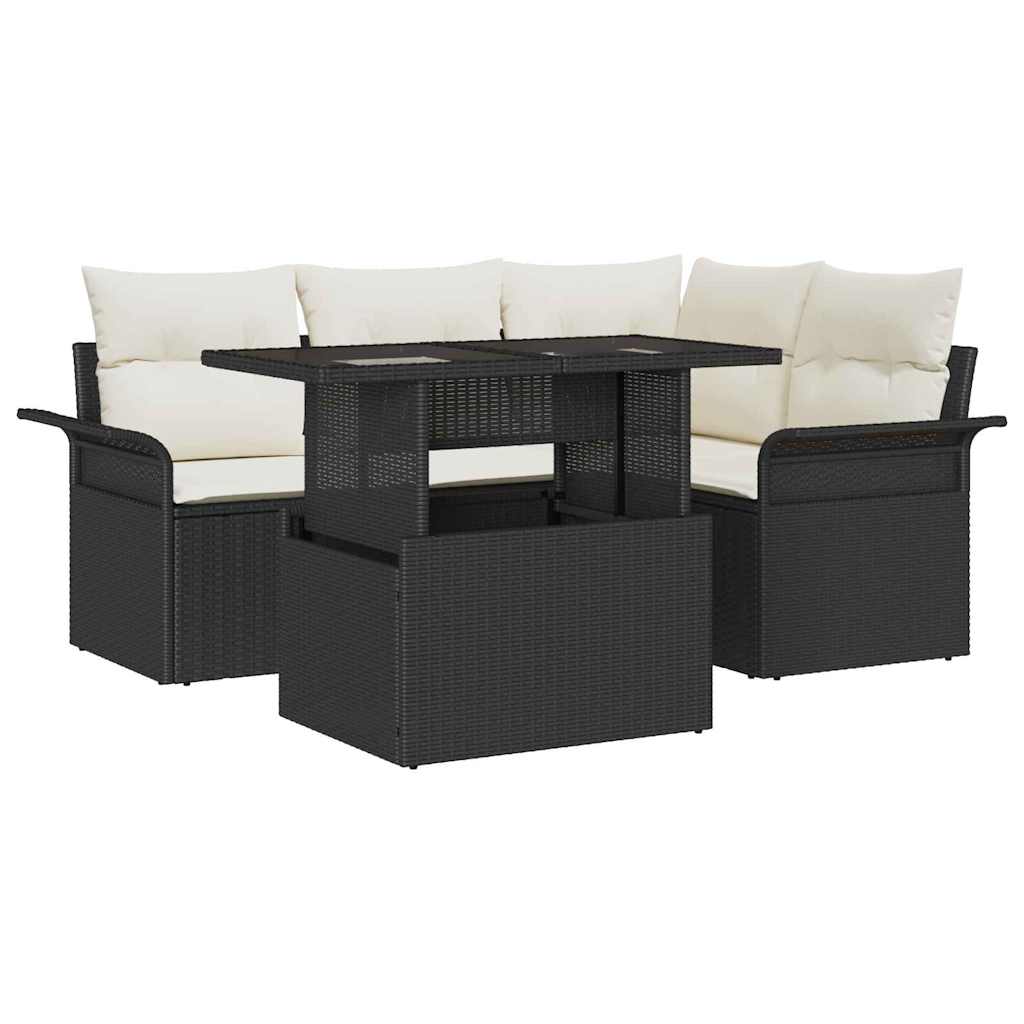 Garten-Sofa-Set mit Kissen 5 pcs Schwarz Poly Rattan