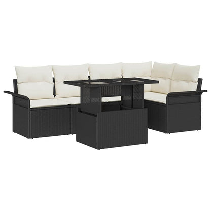 Garten-Sofa-Set mit Kissen 6 pcs Schwarz Poly Rattan