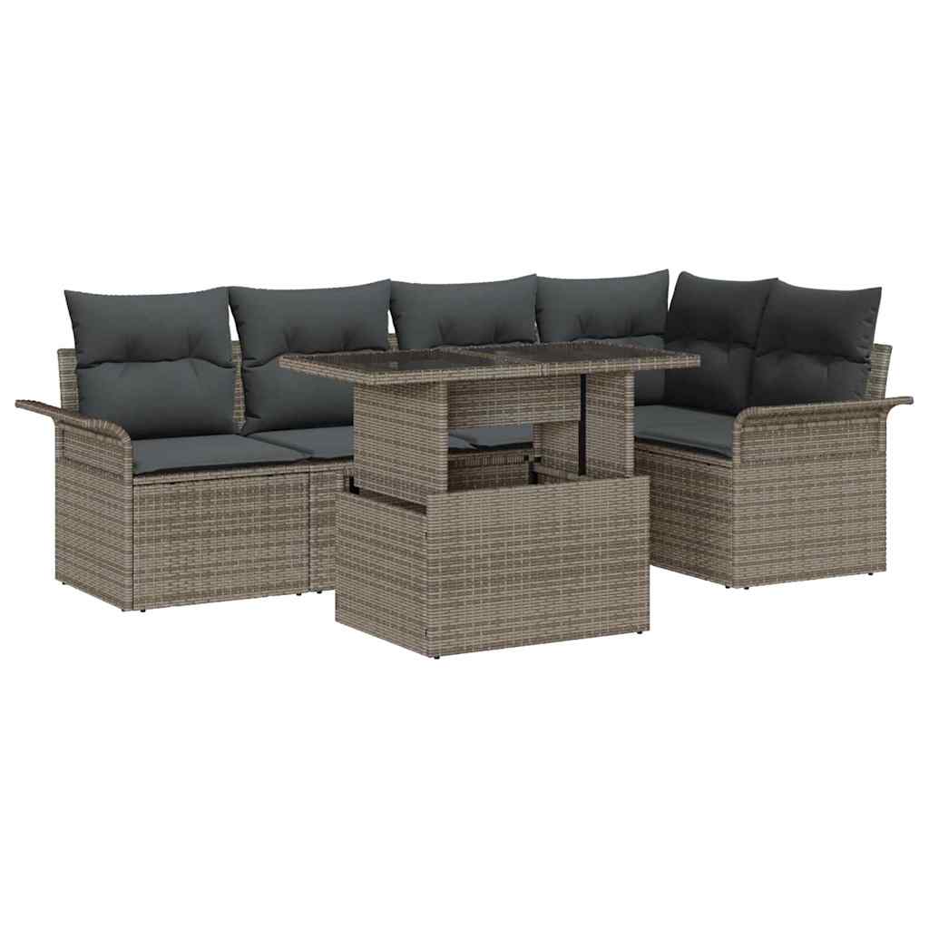 Gartensofa-set mit Kissen mit Speicher 6 pcs Grau Poly Rattan