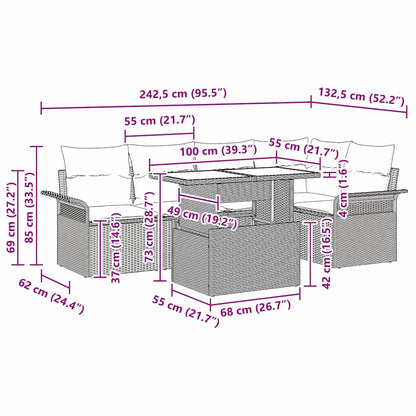 Garten-Sofa-Set mit Kissen 6 pcs Hellgrau Poly Rattan