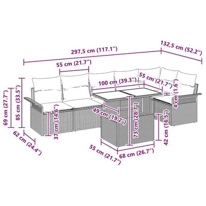 Garten-Sofa-Set mit Kissen 7 pcs Schwarz Poly Rattan