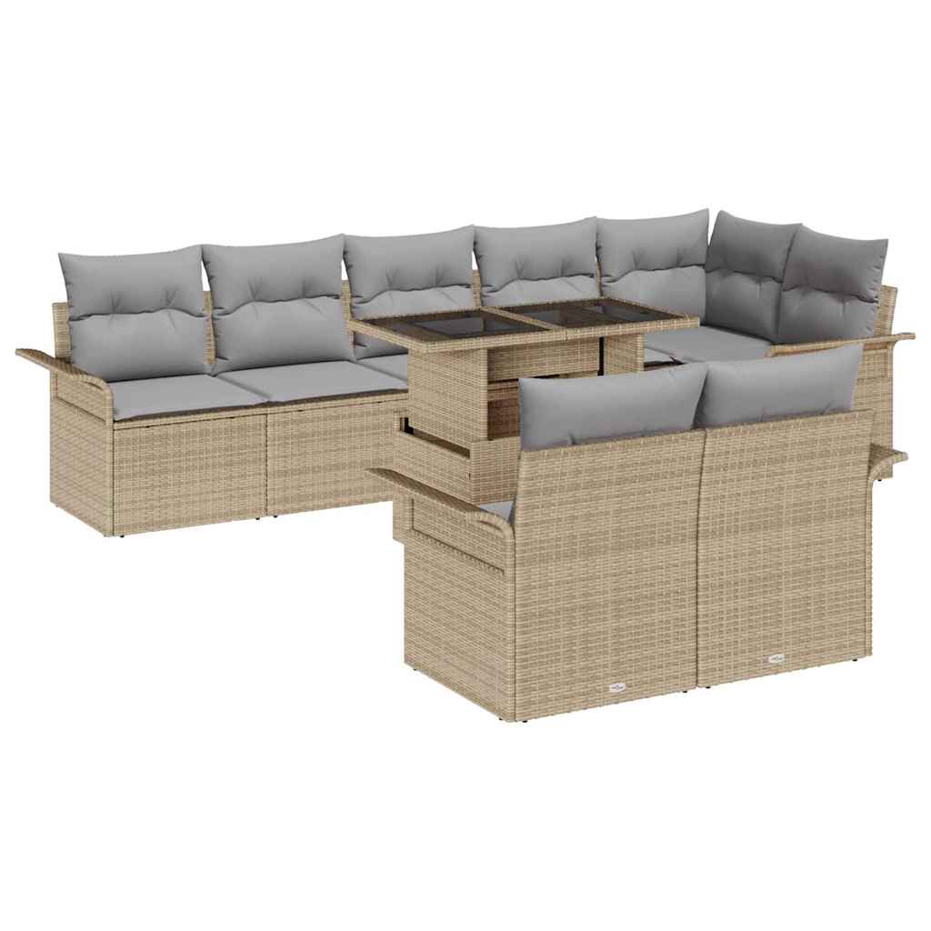 Garten-Sofa-Set mit Kissen mit Speicher 9 pcs Beige Poly Rattan