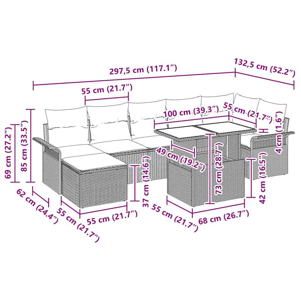 Garten-Sofa-Set mit Kissen mit Speicher 8 pcs Beige Poly Rattan