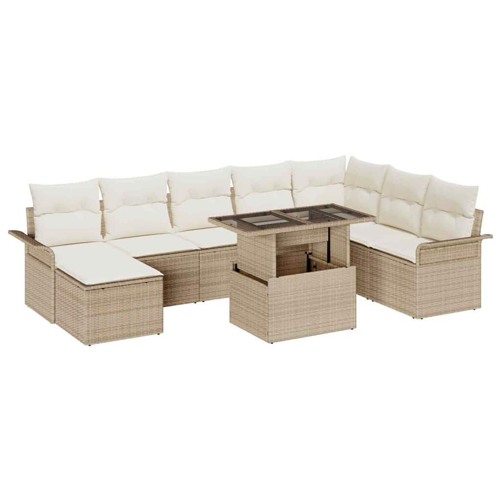 Garten-Sofa-Set mit Kissen mit Speicher 9 pcs Beige und Creme