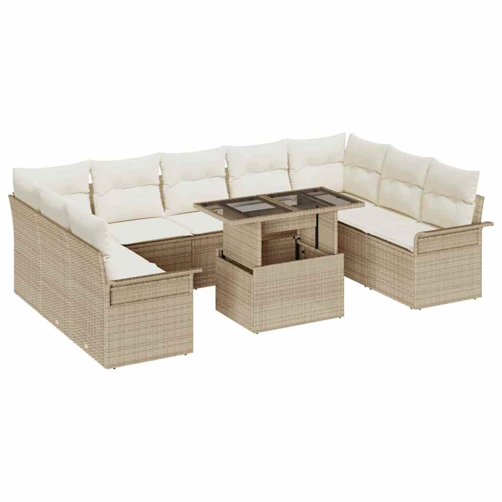 Garten-Sofa-Set mit Kissen mit Kissen 10 pcs Beige Poly Rattan