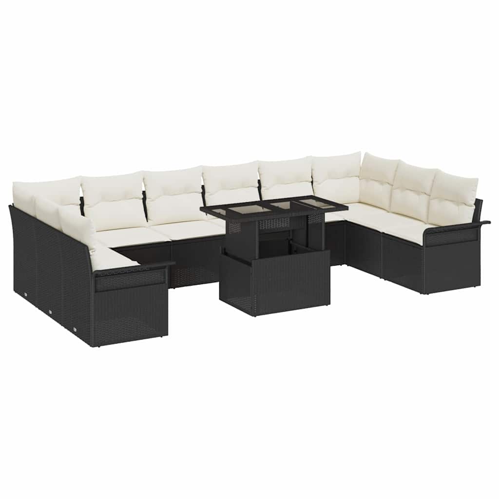 Garten-Sofa-Set mit Kissen 11 pcs Schwarz Poly Rattan