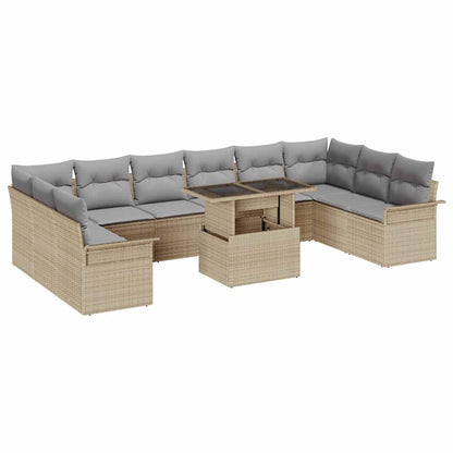 Garten-Sofa-Set mit Kissen mit Kissen 11 pcs Beige Poly Rattan