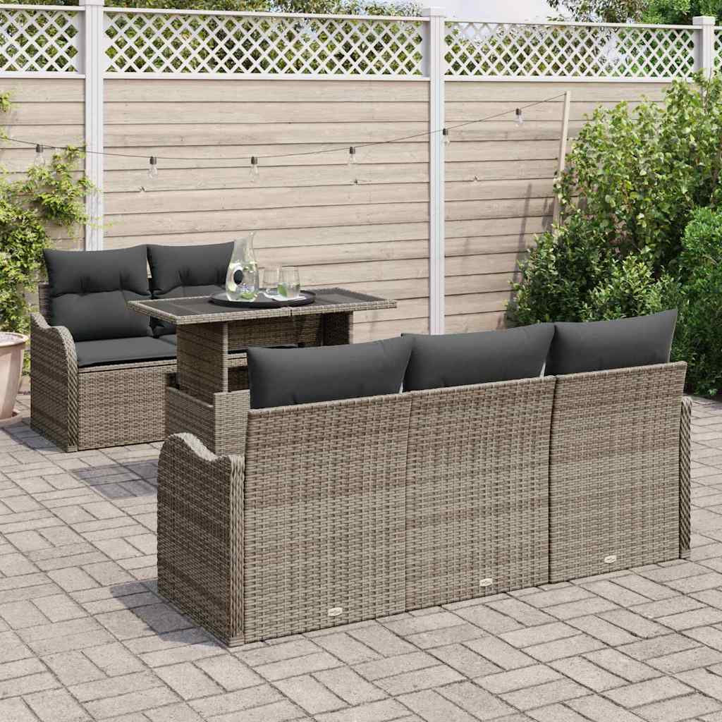 Gartensofa-set mit Kissen mit Kissen 6 pcs Grau Poly Rattan