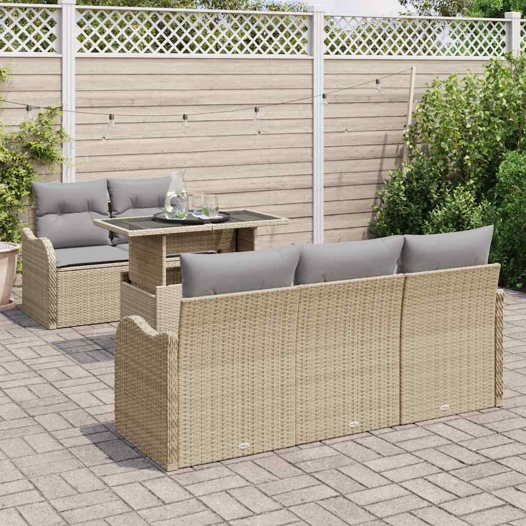 Gartensofa-set mit Kissen mit Kissen 6 pcs Beige Poly Rattan