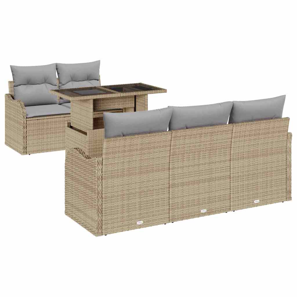 Gartensofa-set mit Kissen mit Kissen 6 pcs Beige Poly Rattan