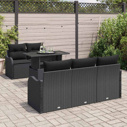 Garten-Sofa-Set mit Kissen mit Kissen 6 pcs Schwarz Poly Rattan
