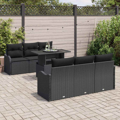 Garten-Sofa-Set mit Kissen mit Kissen 7 pcs Schwarz Poly Rattan