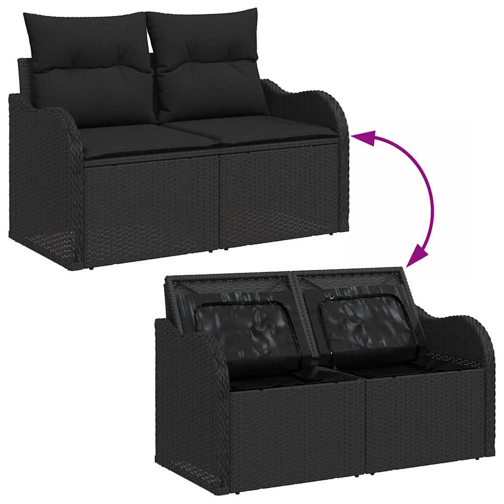 Gartensofa-set mit Kissen mit Kissen 7 pcs Schwarz Poly Rattan