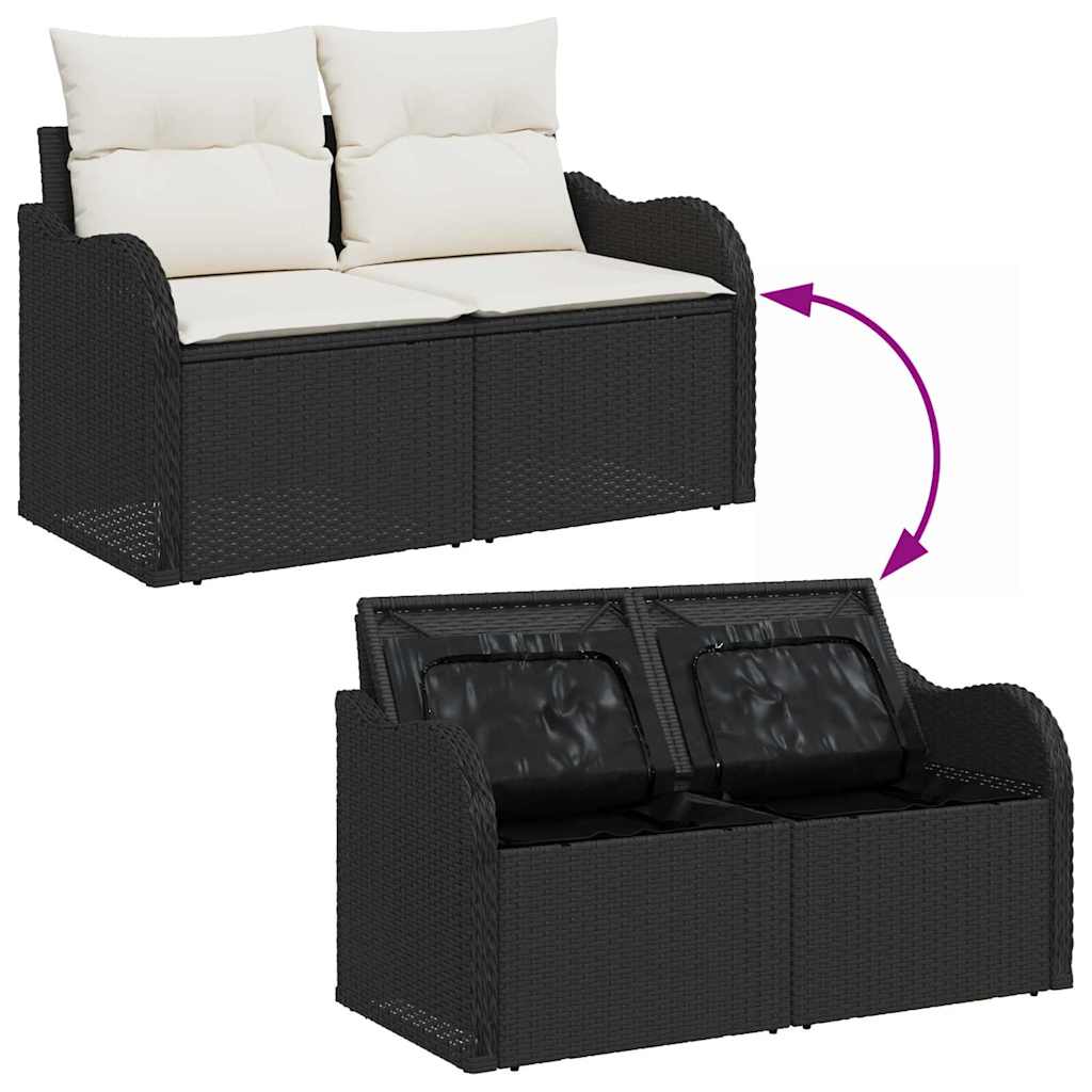 Garten-Sofa-Set mit Kissen mit Kissen 9 pcs Schwarz Poly Rattan
