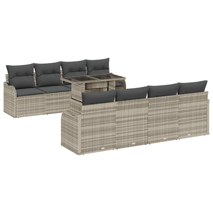 Garten-Sofa-Set mit Kissen 9 pcs Hellgrau Poly Rattan