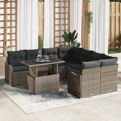 Gartensofa-set mit Kissen mit Kissen 9 pcs Grau Polyrattan