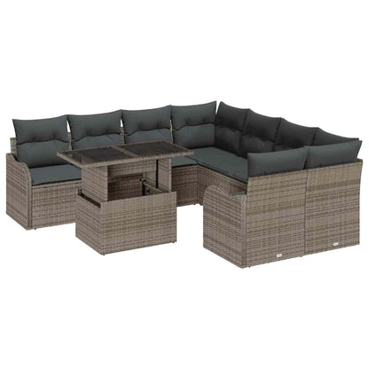 Gartensofa-set mit Kissen mit Kissen 9 pcs Grau Polyrattan