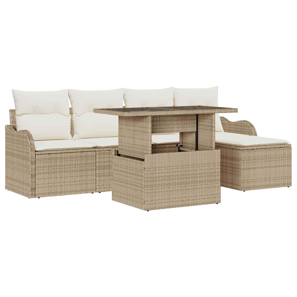Gartensofa-set mit Kissen 6 pcs Beige Polyrattan