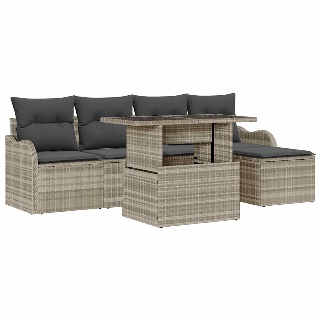 Gartensofa-set mit Kissen 6 pcs Hellgrau Polyrattan