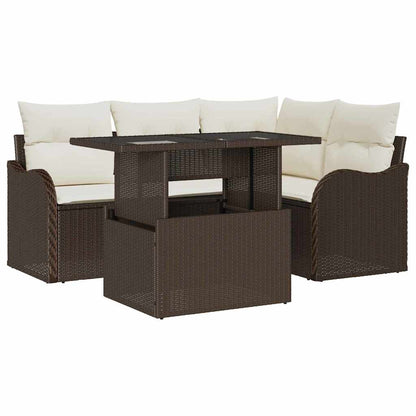 Gartensofa-set mit Kissen mit Kissen 5 pcs Braun Poly Rattan
