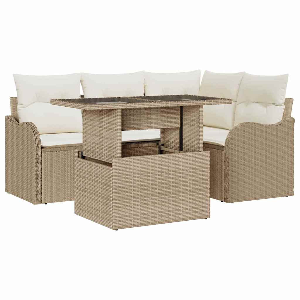 Gartensofa-set mit Kissen mit Kissen 5 pcs Beige Poly Rattan