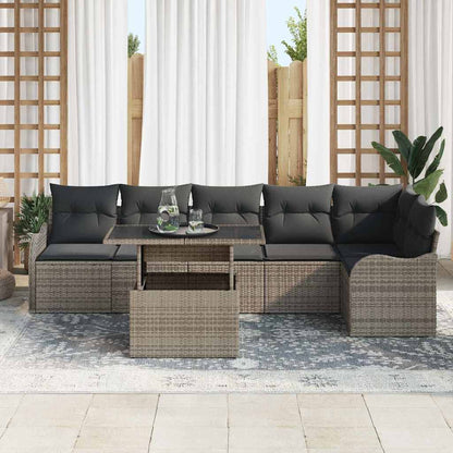 Garten-Sofa-Set mit Kissen mit Kissen 7 pcs Grau Poly Rattan