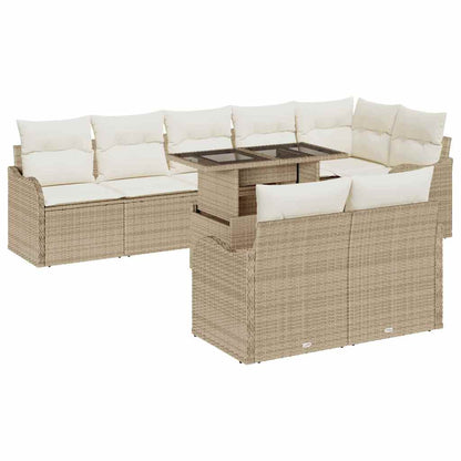 Garten-Sofa-Set mit Kissen mit Kissen 9 pcs Beige Poly Rattan