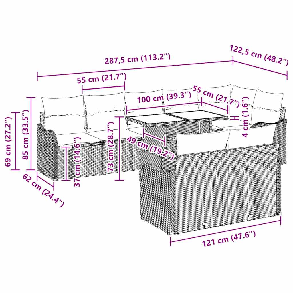 Garten-Sofa-Set mit Kissen mit Kissen 9 pcs Beige Poly Rattan