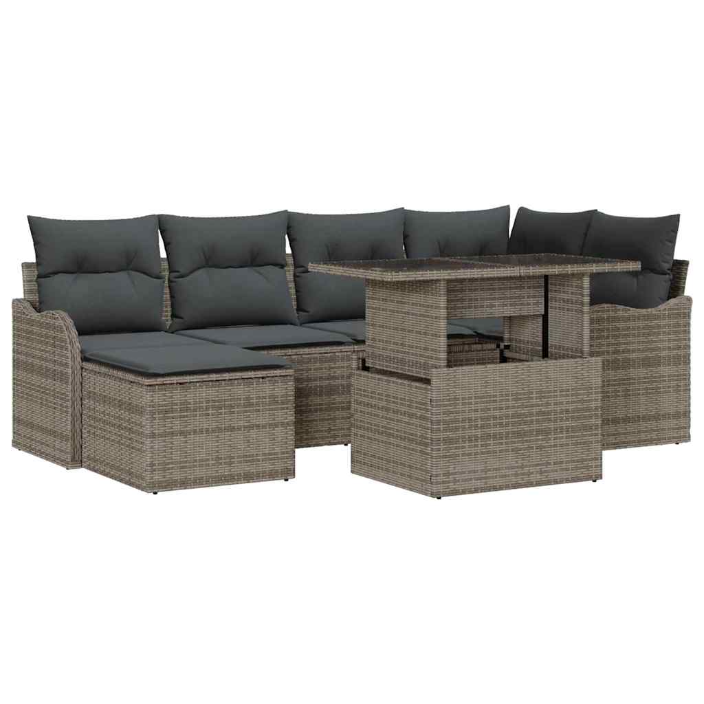 Garten-Sofa-Set mit Kissen mit Speicher 7 pcs Grau Poly Rattan