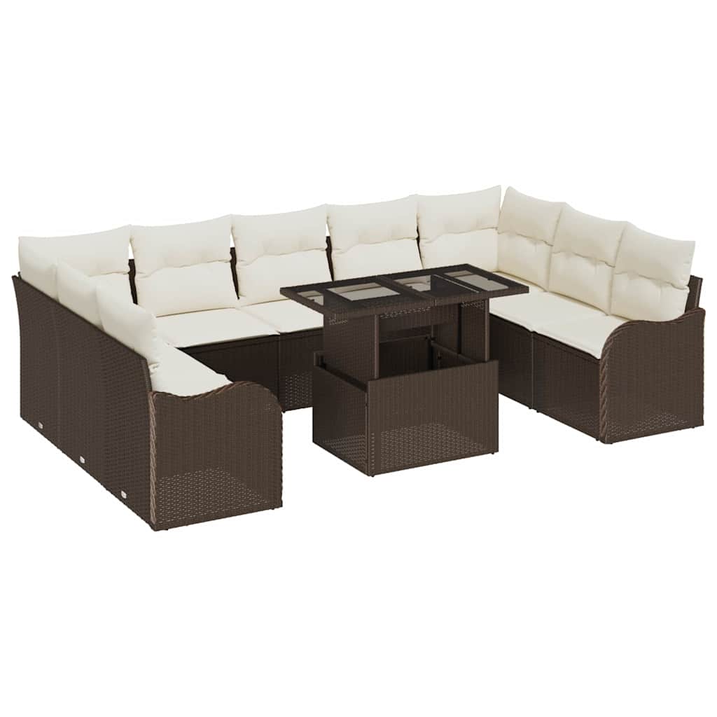 Gartensofa-set mit Kissen mit Kissen 10 pcs Braun Poly Rattan